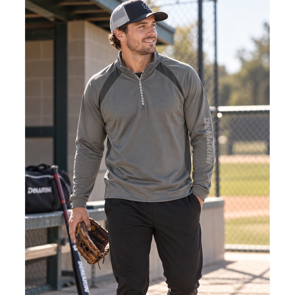 DeMarini Mens XL Gray Quarter Zip Pullover Athletic Training Shirt Baseball Logo